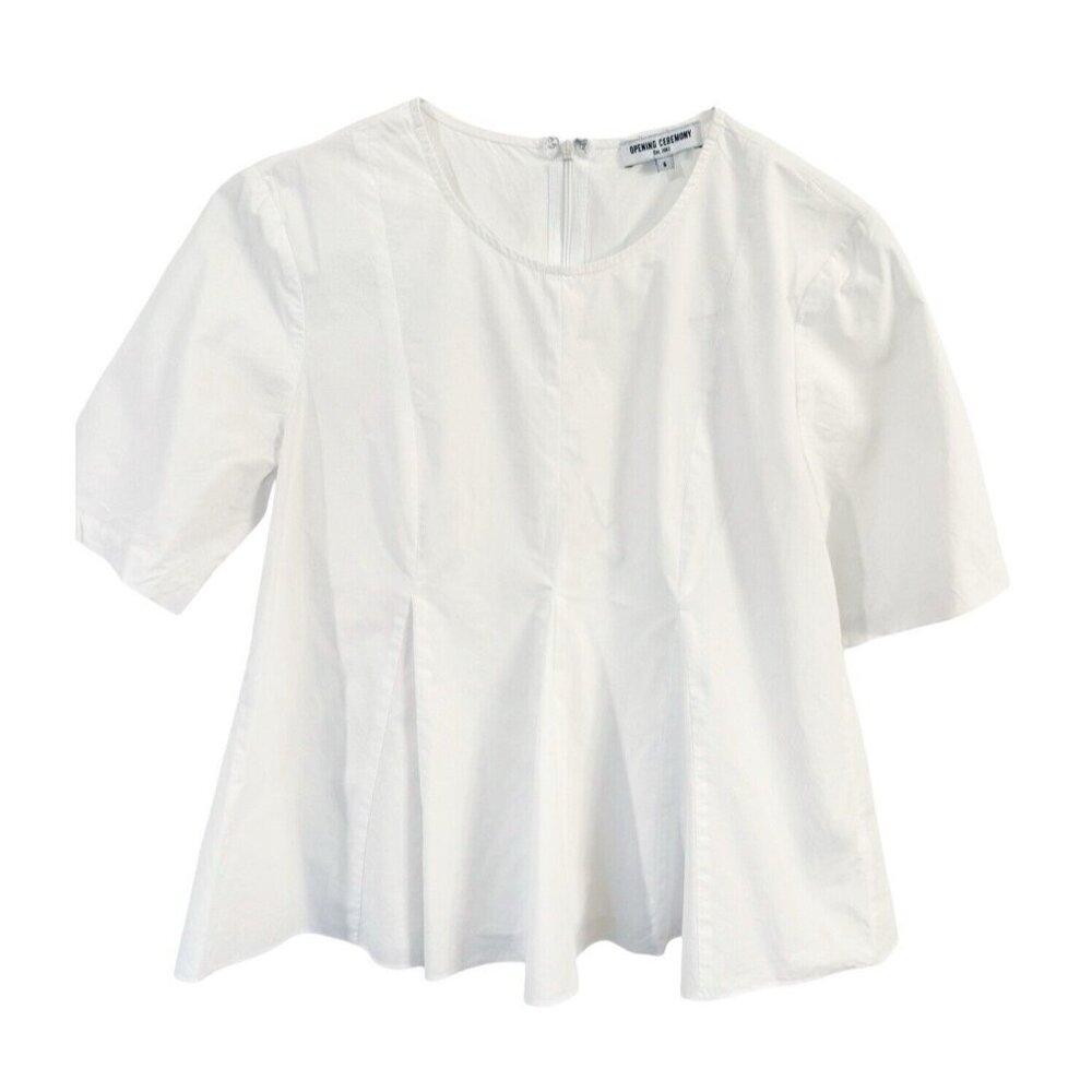 OPENING CEREMONY White Penn Pleated Short Sleeve Blouse Size 6